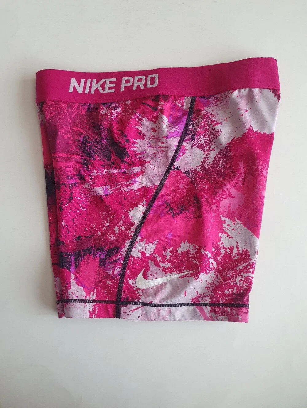 Nike Pro Girl's Large Pink Magenta Abstract Paint Splatter Compression Shorts